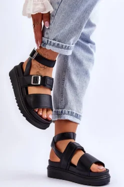 Damskie Boto Damskie Sandały Z Paskiem Czarne Hever