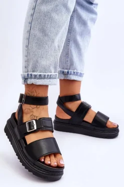 Damskie Boto Damskie Sandały Z Paskiem Czarne Hever