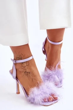 Sale Boto Damskie Sandały Z Piórkami Fioletowe Tiffany