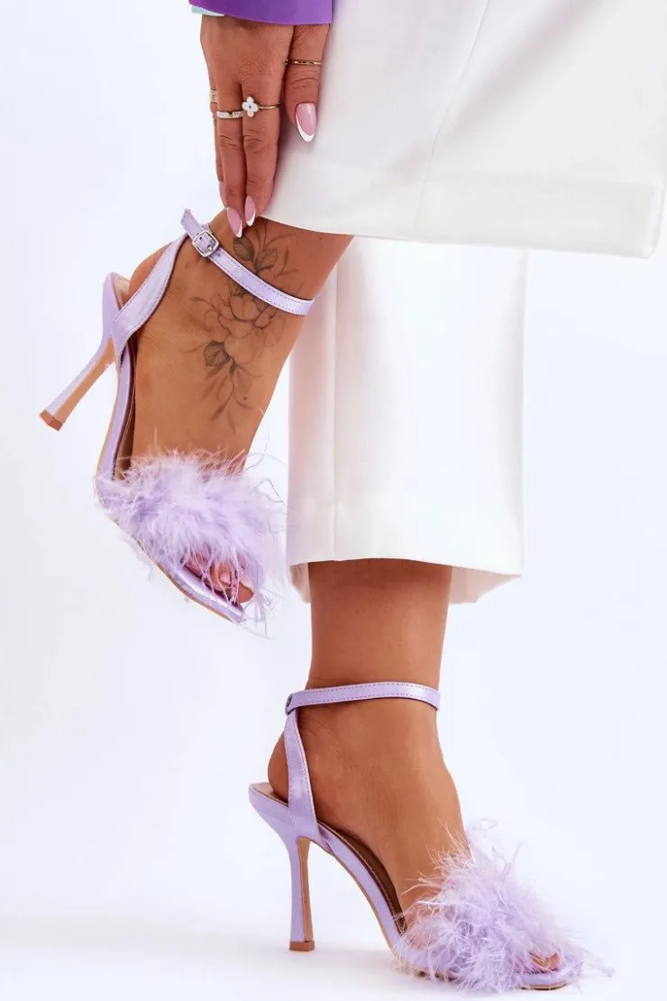 Sale Boto Damskie Sandały Z Piórkami Fioletowe Tiffany