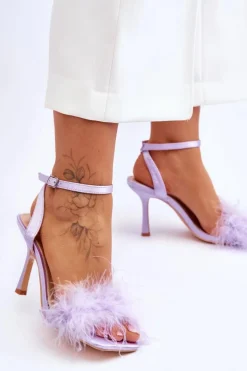 Sale Boto Damskie Sandały Z Piórkami Fioletowe Tiffany
