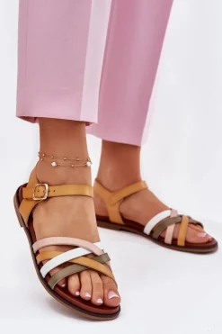 Buty Sergio Leone Damskie Sandały Z Przeplatającymi Się Paskami Sergio Leone SK090H Żółte Żółty