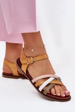 Buty Sergio Leone Damskie Sandały Z Przeplatającymi Się Paskami Sergio Leone SK090H Żółte Żółty