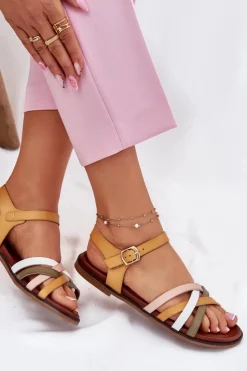 Buty Sergio Leone Damskie Sandały Z Przeplatającymi Się Paskami Sergio Leone SK090H Żółte Żółty