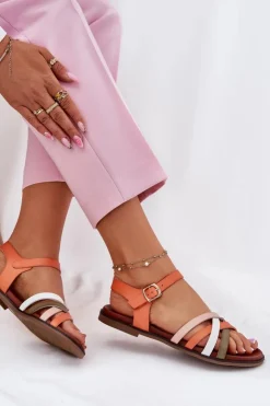 Buty Sergio Leone Sandały Płaskie*Damskie Sandały Z Przeplatającymi Się Paskami Sergio Leone SK090H Pomarańczowe