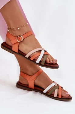 Buty Sergio Leone Sandały Płaskie*Damskie Sandały Z Przeplatającymi Się Paskami Sergio Leone SK090H Pomarańczowe