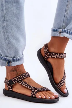 Online Boto Damskie Satynowe Sportowe Sandały Czarno-Beżowe Victory