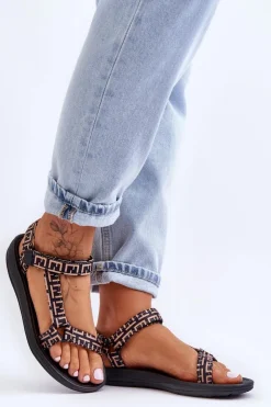 Online Boto Damskie Satynowe Sportowe Sandały Czarno-Beżowe Victory