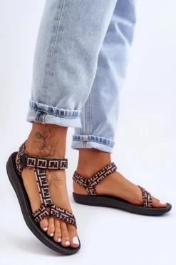 Online Boto Damskie Satynowe Sportowe Sandały Czarno-Beżowe Victory