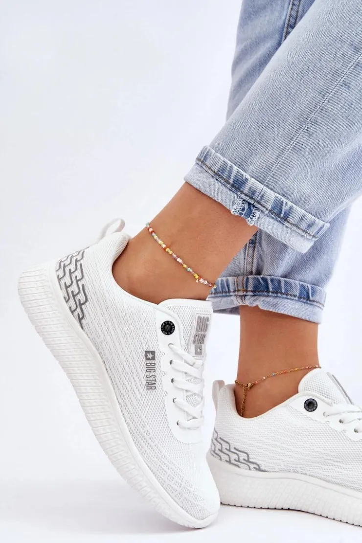Sale Big Star Shoes Damskie Siateczkowe Buty Sportowe Memory Foam System Big Star LL274664 Białe