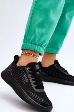 Big Star Shoes Buty Sportowe Big Star|Sneakersy Damskie*Damskie Siateczkowe Buty Sportowe Memory Foam System Big Star LL274662 Czarne Czarny
