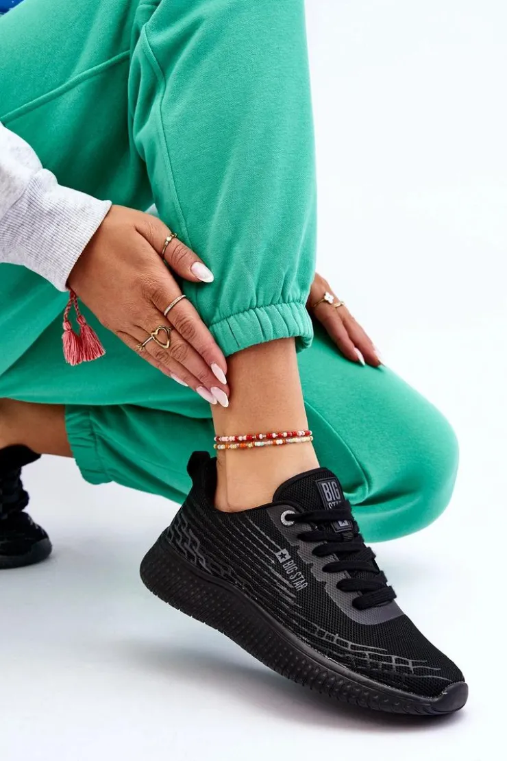 Big Star Shoes Buty Sportowe Big Star|Sneakersy Damskie*Damskie Siateczkowe Buty Sportowe Memory Foam System Big Star LL274662 Czarne Czarny