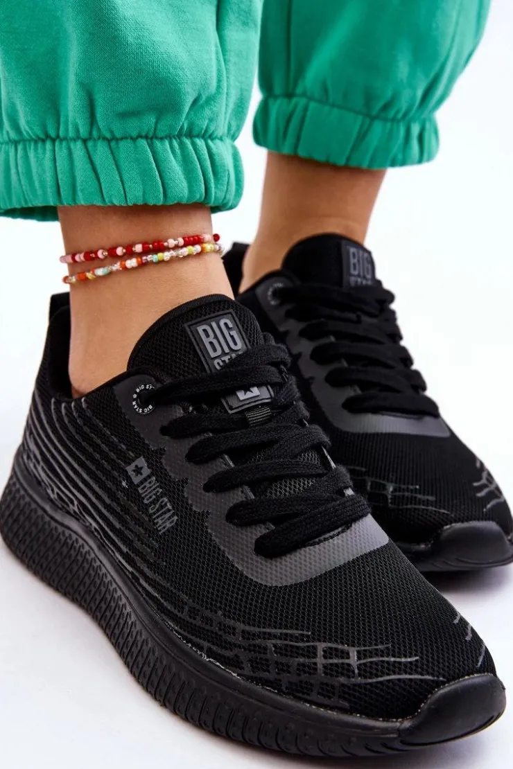 Big Star Shoes Buty Sportowe Big Star|Sneakersy Damskie*Damskie Siateczkowe Buty Sportowe Memory Foam System Big Star LL274662 Czarne Czarny
