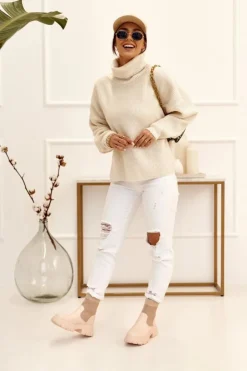 Best Boto Damskie Skarpetkowe Botki Workery Beżowe Stormy