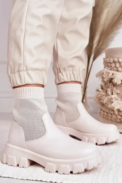 Damskie Boto Damskie Skarpetkowe Botki Workery Ecru Stormy