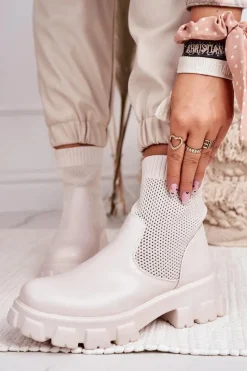Damskie Boto Damskie Skarpetkowe Botki Workery Ecru Stormy