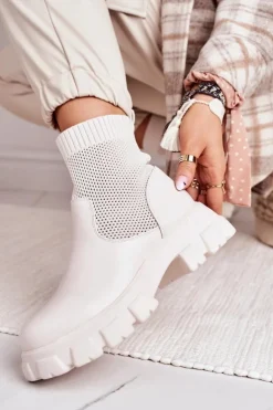 Damskie Boto Damskie Skarpetkowe Botki Workery Ecru Stormy