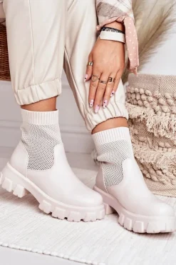 Damskie Boto Damskie Skarpetkowe Botki Workery Ecru Stormy