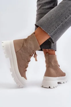 New Boto Damskie Skarpetkowe Wsuwane Botki Brązowe Solime