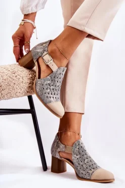 Maciejka Botki Wiosenne|Botki Maciejka*Damskie Skórzane Ażurowe Botki 04962-04 Beżowe