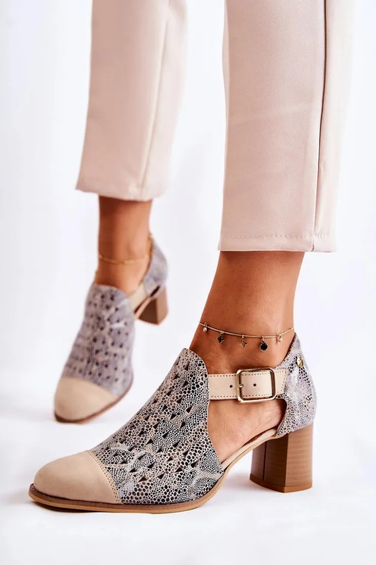 Maciejka Botki Wiosenne|Botki Maciejka*Damskie Skórzane Ażurowe Botki 04962-04 Beżowe