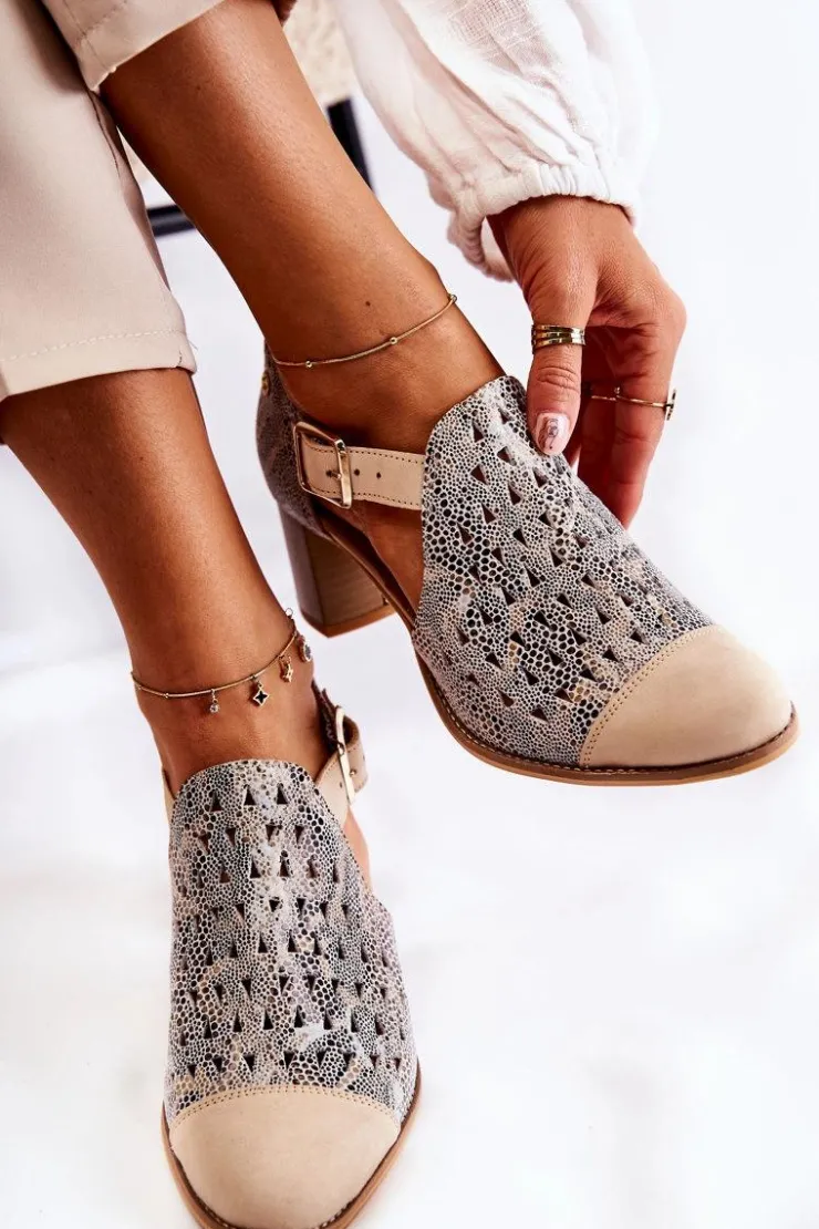 Maciejka Botki Wiosenne|Botki Maciejka*Damskie Skórzane Ażurowe Botki 04962-04 Beżowe