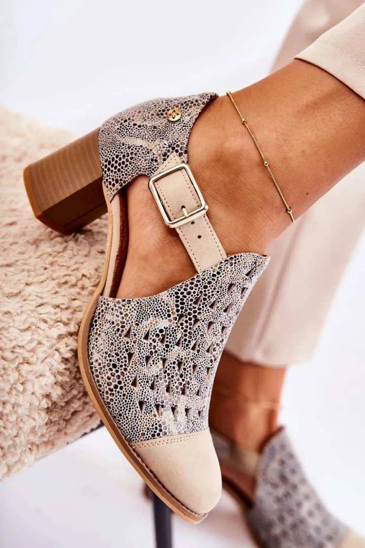 Maciejka Botki Wiosenne|Botki Maciejka*Damskie Skórzane Ażurowe Botki 04962-04 Beżowe