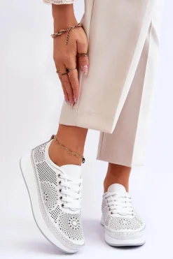 Damskie Buty damskie Vinceza Damskie Skórzane Ażurowe Buty Sportowe Białe Marea