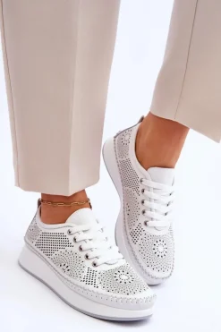 Damskie Buty damskie Vinceza Damskie Skórzane Ażurowe Buty Sportowe Białe Marea