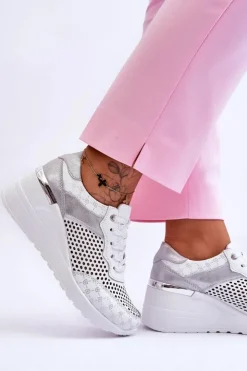 Damskie buty S.Barski Sneakersy Damskie*Damskie Skórzane Ażurowe Buty Sportowe Białe Virginia