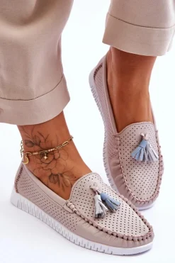 Damskie Evento Damskie Skórzane Ażurowe Mokasyny Jasnoróżowe Lanzarot