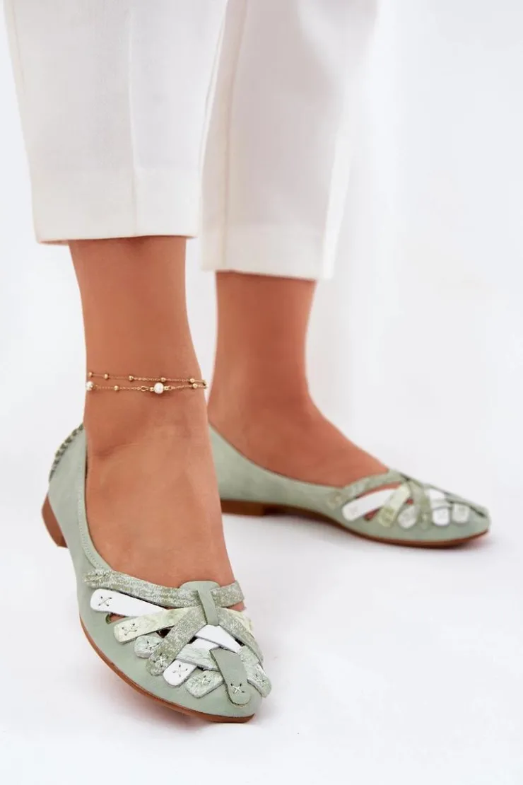 Damskie Maciejka Damskie Skórzane Baleriny 01358-50 Miętowe