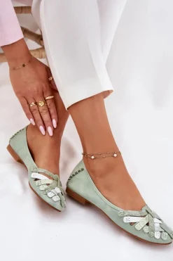 Damskie Maciejka Damskie Skórzane Baleriny 01358-50 Miętowe