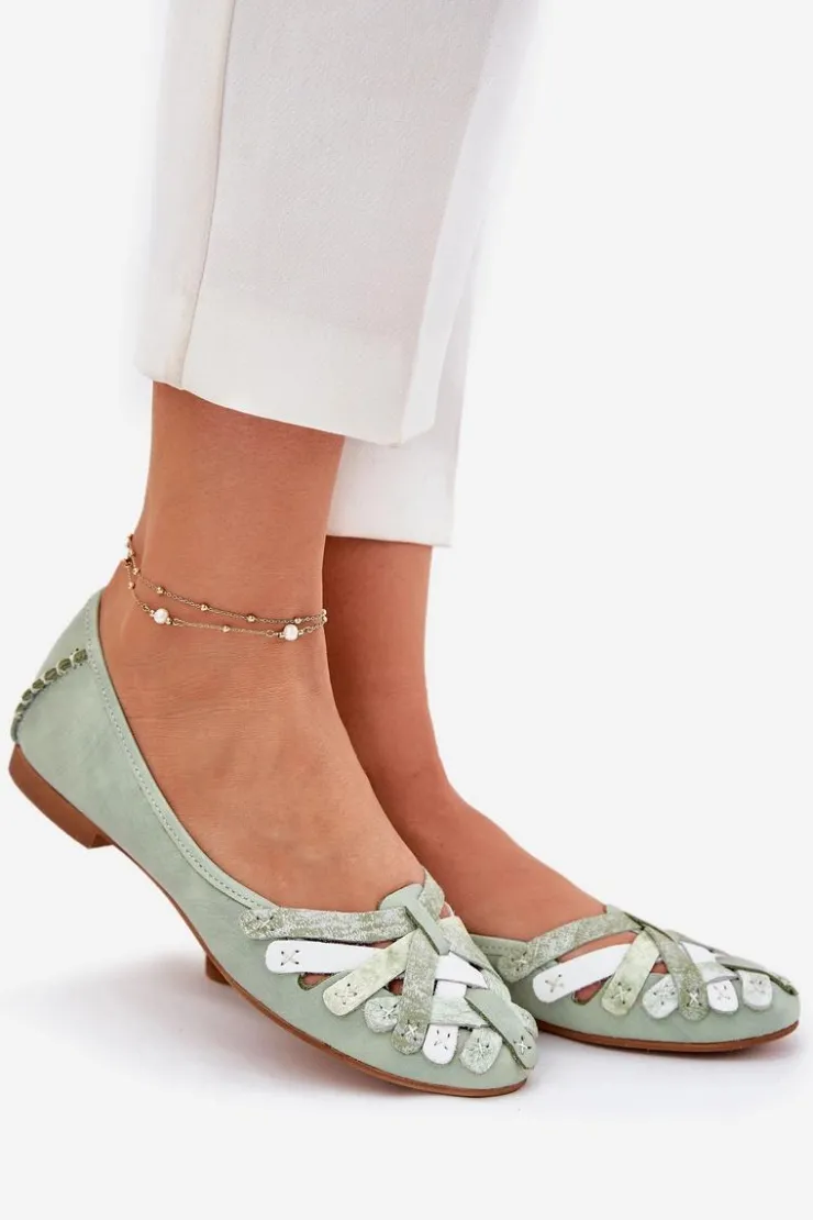 Damskie Maciejka Damskie Skórzane Baleriny 01358-50 Miętowe