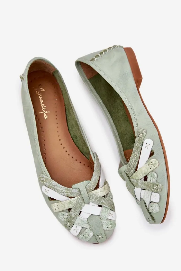 Damskie Maciejka Damskie Skórzane Baleriny 01358-50 Miętowe