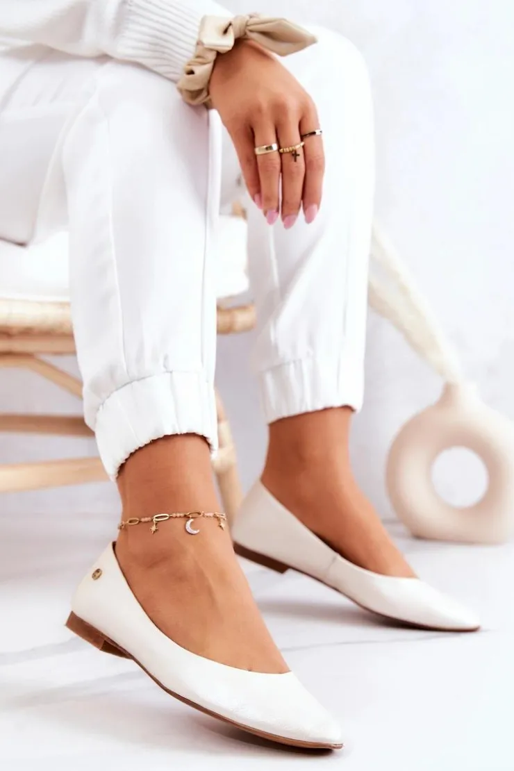 Damskie Maciejka Damskie Skórzane Baleriny 04100-26 Jasnobeżowe