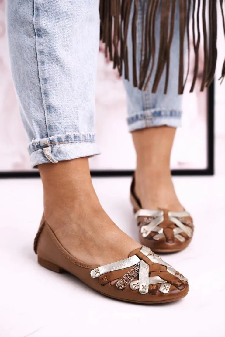 Maciejka Baleriny Skórzane|Baleriny Klasyczne*Damskie Skórzane Baleriny Rude 01358-46