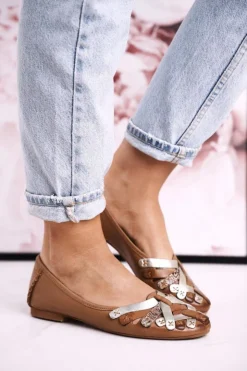 Maciejka Baleriny Skórzane|Baleriny Klasyczne*Damskie Skórzane Baleriny Rude 01358-46