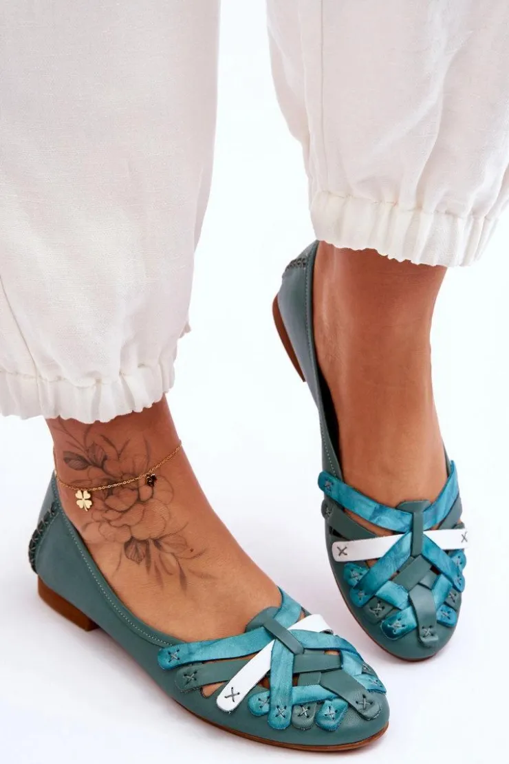 Hot Maciejka Damskie Skórzane Baleriny 01358-36 Turkusowe