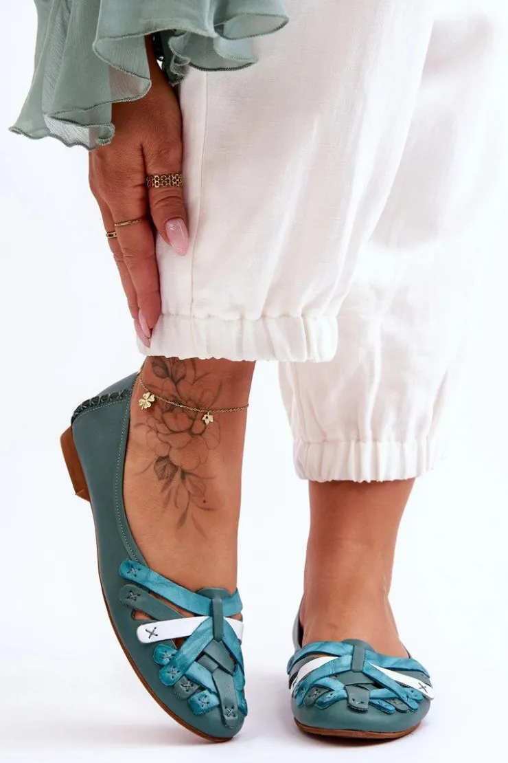 Hot Maciejka Damskie Skórzane Baleriny 01358-36 Turkusowe