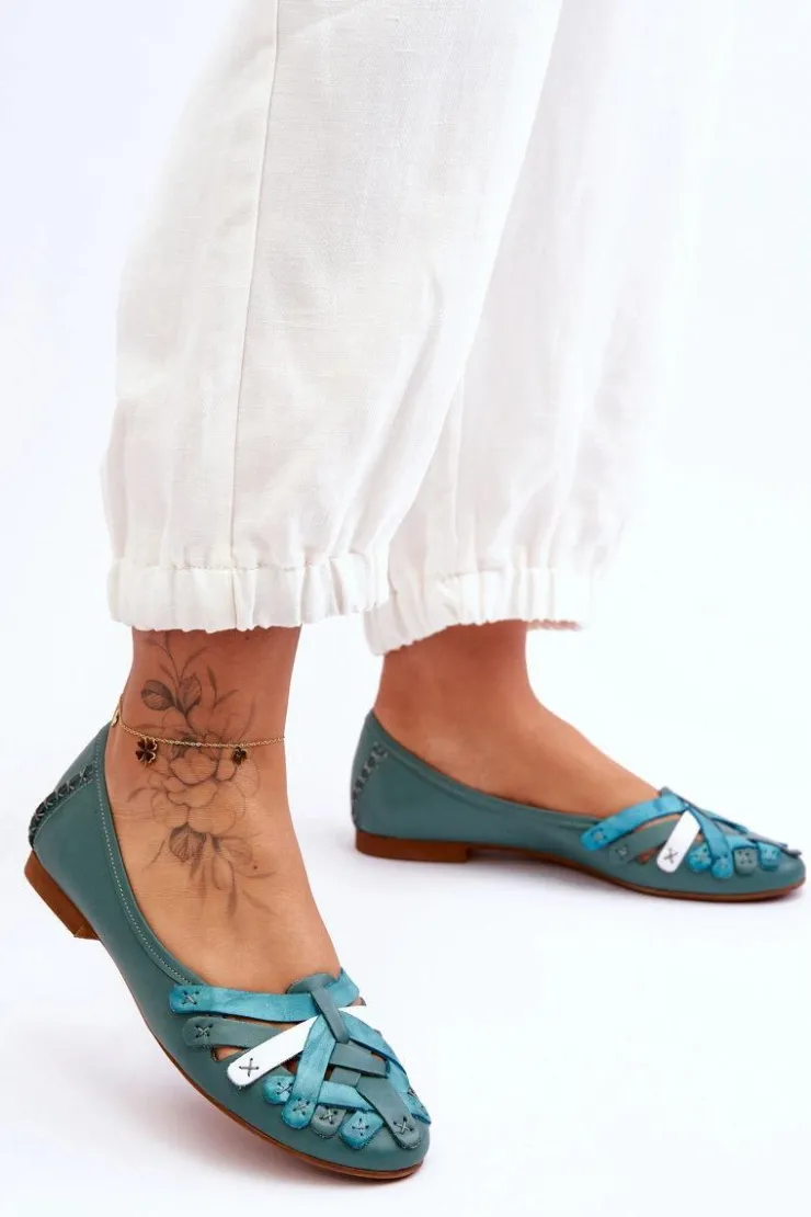 Hot Maciejka Damskie Skórzane Baleriny 01358-36 Turkusowe