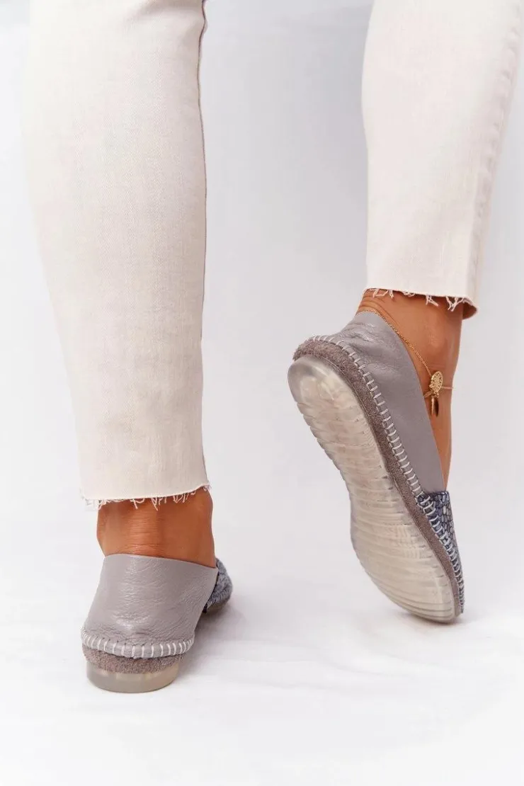 Maciejka Baleriny Skórzane|Baleriny Klasyczne*Damskie Skórzane Baleriny 01930-86 Popielate