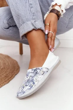 New Maciejka Damskie Skórzane Baleriny Białe 01930-85