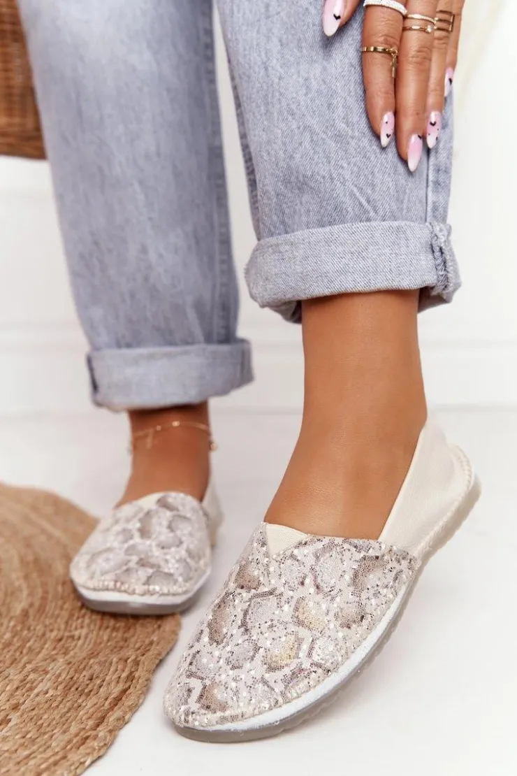 Maciejka Baleriny Skórzane|Baleriny Klasyczne*Damskie Skórzane Baleriny Beżowo-Złote 01930-81