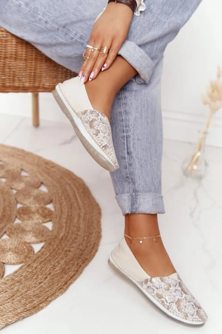 Maciejka Baleriny Skórzane|Baleriny Klasyczne*Damskie Skórzane Baleriny Beżowo-Złote 01930-81