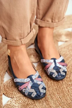 Maciejka Baleriny Skórzane|Baleriny Klasyczne*Damskie Skórzane Baleriny Granatowe 01358-27