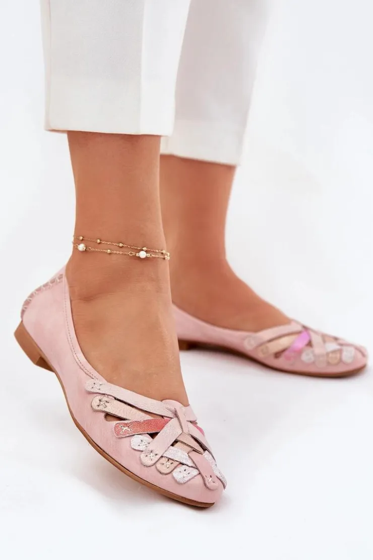 Maciejka Baleriny Skórzane|Baleriny Klasyczne*Damskie Skórzane Baleriny 01358-51 Różowe