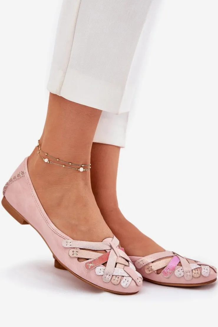 Maciejka Baleriny Skórzane|Baleriny Klasyczne*Damskie Skórzane Baleriny 01358-51 Różowe