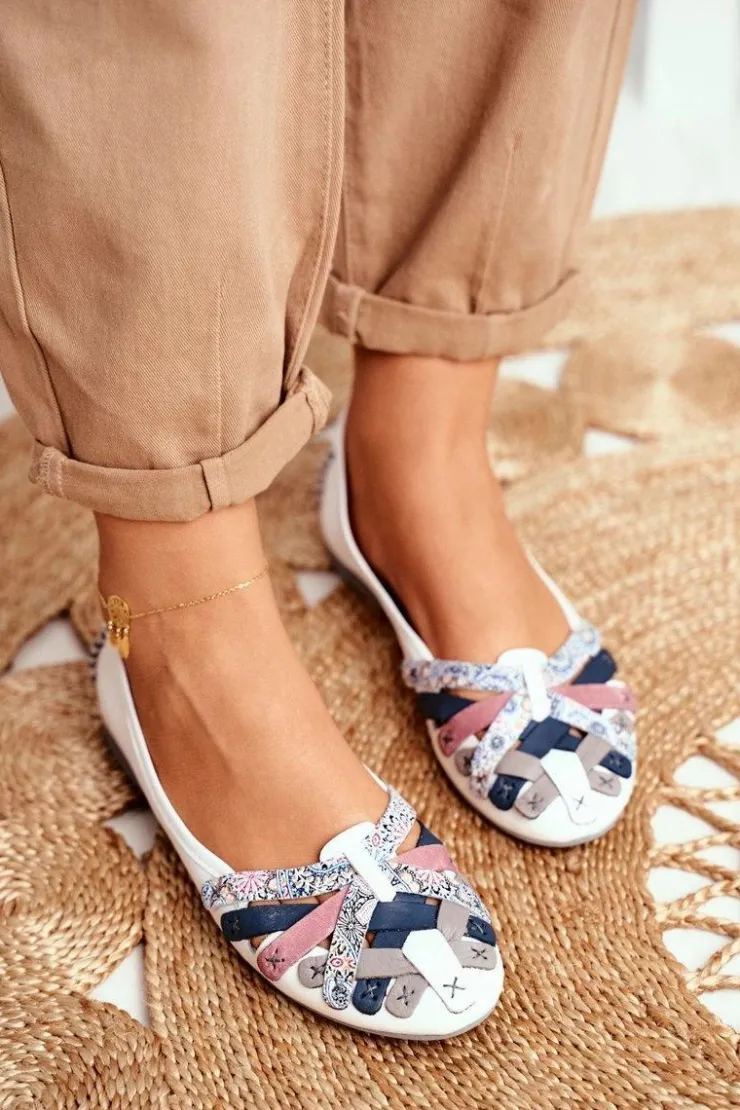 Damskie Maciejka Damskie Skórzane Baleriny Białe 01358-21