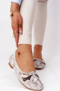 Sale Maciejka Damskie Skórzane Baleriny 01358-44 Brudny Beż